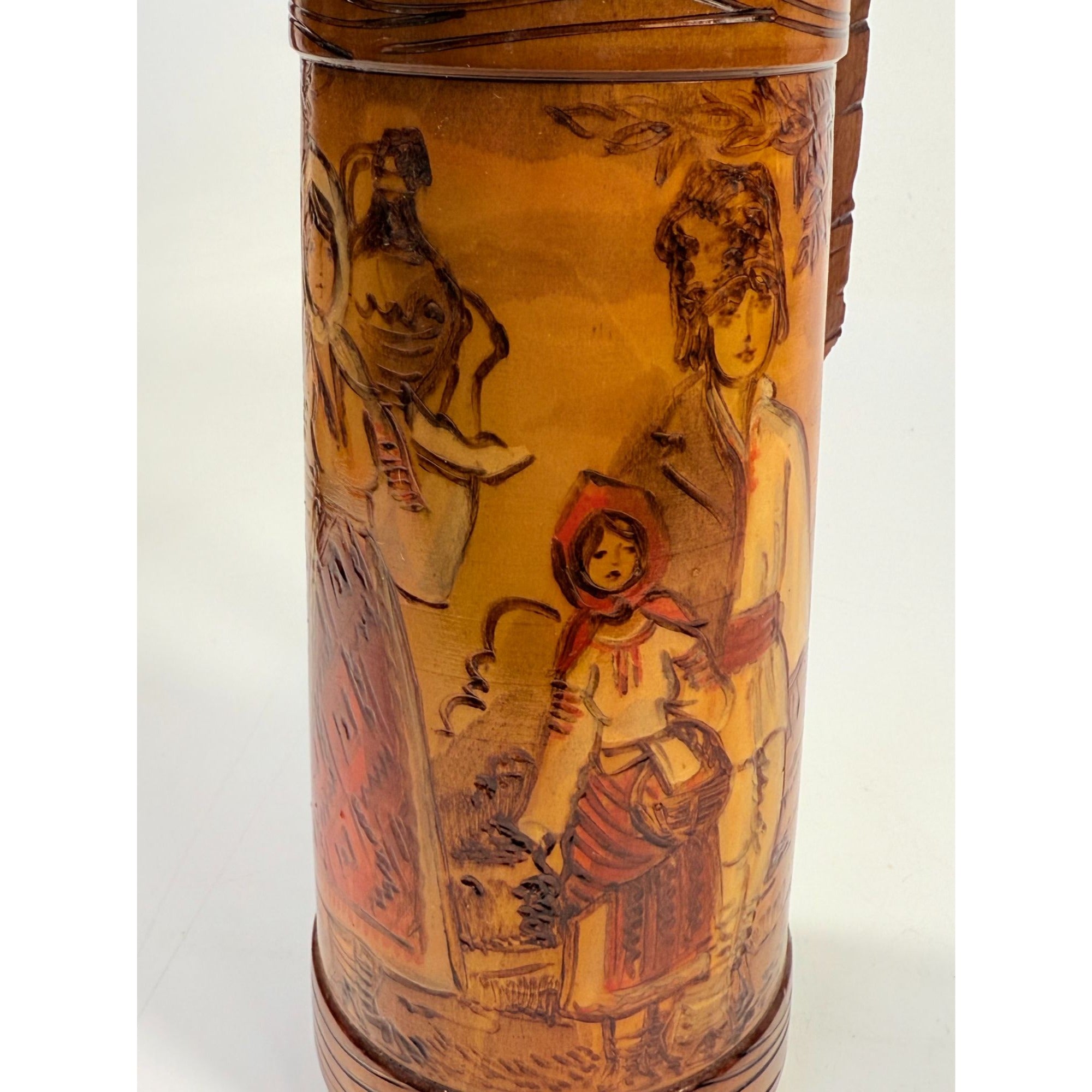 Wooden Tankards Pitcher Beer Stein Hand Painted Carved Romanian Folk Motive Pyrography Farm Folk Art Bar Ware Vintage Collectible Travel