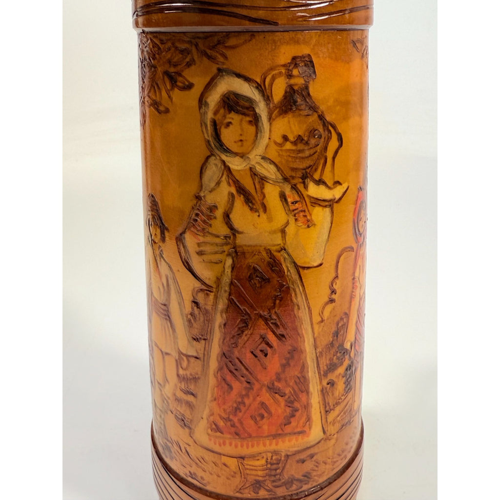 Wooden Tankards Pitcher Beer Stein Hand Painted Carved Romanian Folk Motive Pyrography Farm Folk Art Bar Ware Vintage Collectible Travel