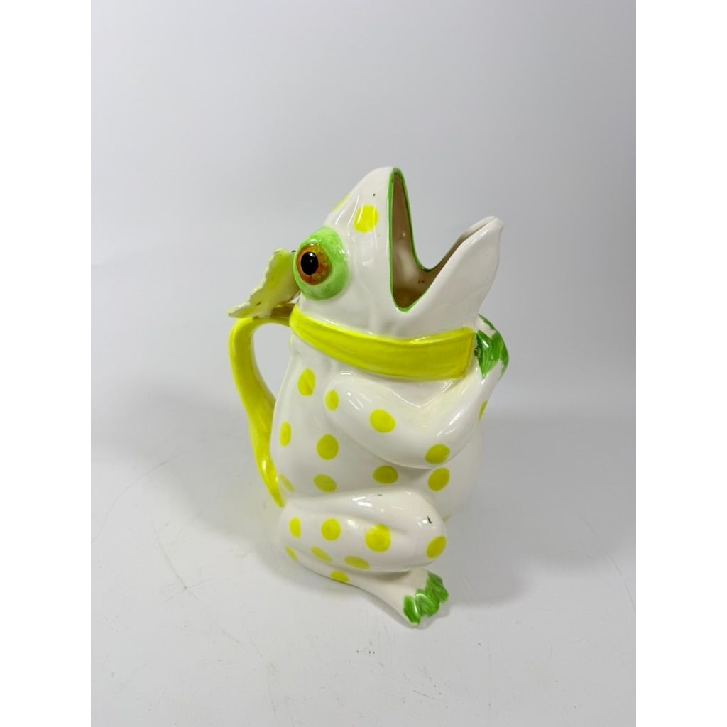 Frog Pitcher Vase Seymour Mann Hand Painted Ceramic Yellow Green Polka Dots Butterfly Japan Ceramic Café Italiano Italian Spring Collector