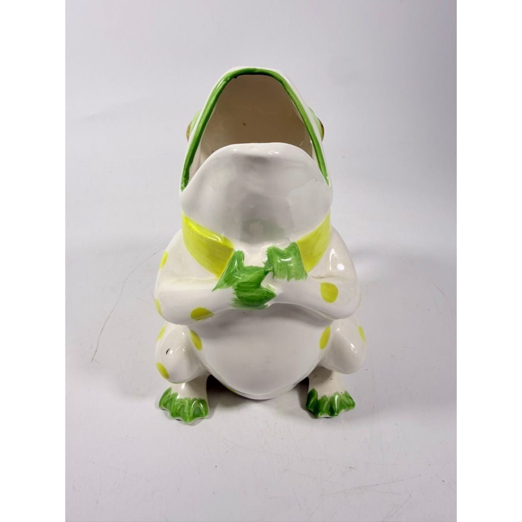 Frog Pitcher Vase Seymour Mann Hand Painted Ceramic Yellow Green Polka Dots Butterfly Japan Ceramic Café Italiano Italian Spring Collector