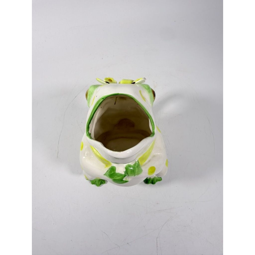 Frog Pitcher Vase Seymour Mann Hand Painted Ceramic Yellow Green Polka Dots Butterfly Japan Ceramic Café Italiano Italian Spring Collector