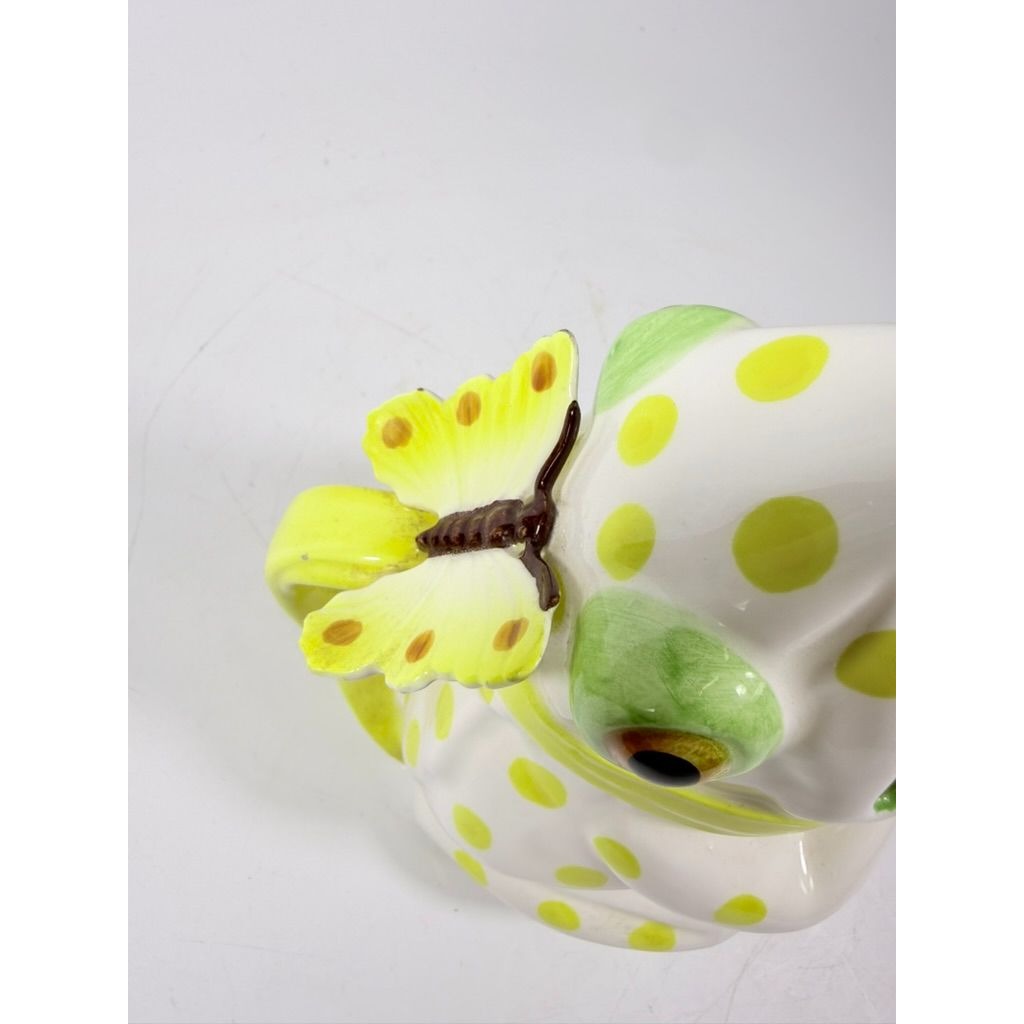 Frog Pitcher Vase Seymour Mann Hand Painted Ceramic Yellow Green Polka Dots Butterfly Japan Ceramic Café Italiano Italian Spring Collector