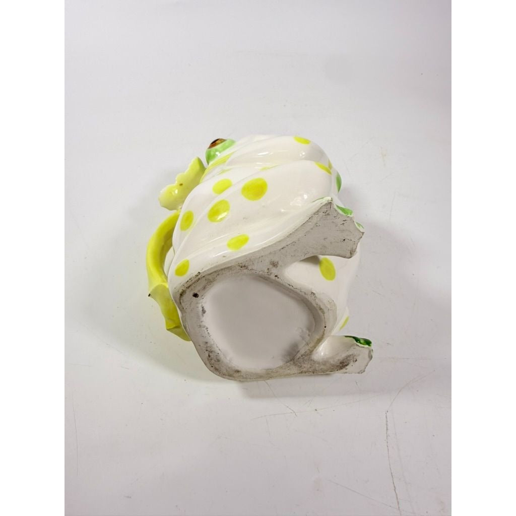 Frog Pitcher Vase Seymour Mann Hand Painted Ceramic Yellow Green Polka Dots Butterfly Japan Ceramic Café Italiano Italian Spring Collector