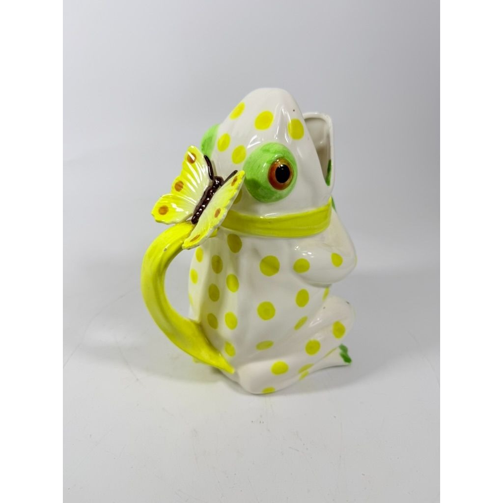 Frog Pitcher Vase Seymour Mann Hand Painted Ceramic Yellow Green Polka Dots Butterfly Japan Ceramic Café Italiano Italian Spring Collector