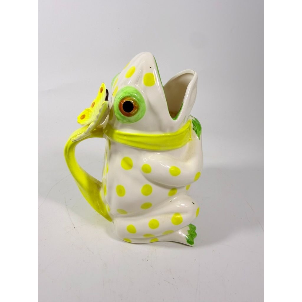 Frog Pitcher Vase Seymour Mann Hand Painted Ceramic Yellow Green Polka Dots Butterfly Japan Ceramic Café Italiano Italian Spring Collector