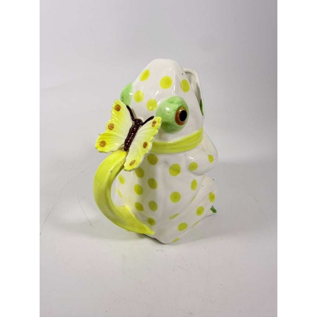 Frog Pitcher Vase Seymour Mann Hand Painted Ceramic Yellow Green Polka Dots Butterfly Japan Ceramic Café Italiano Italian Spring Collector
