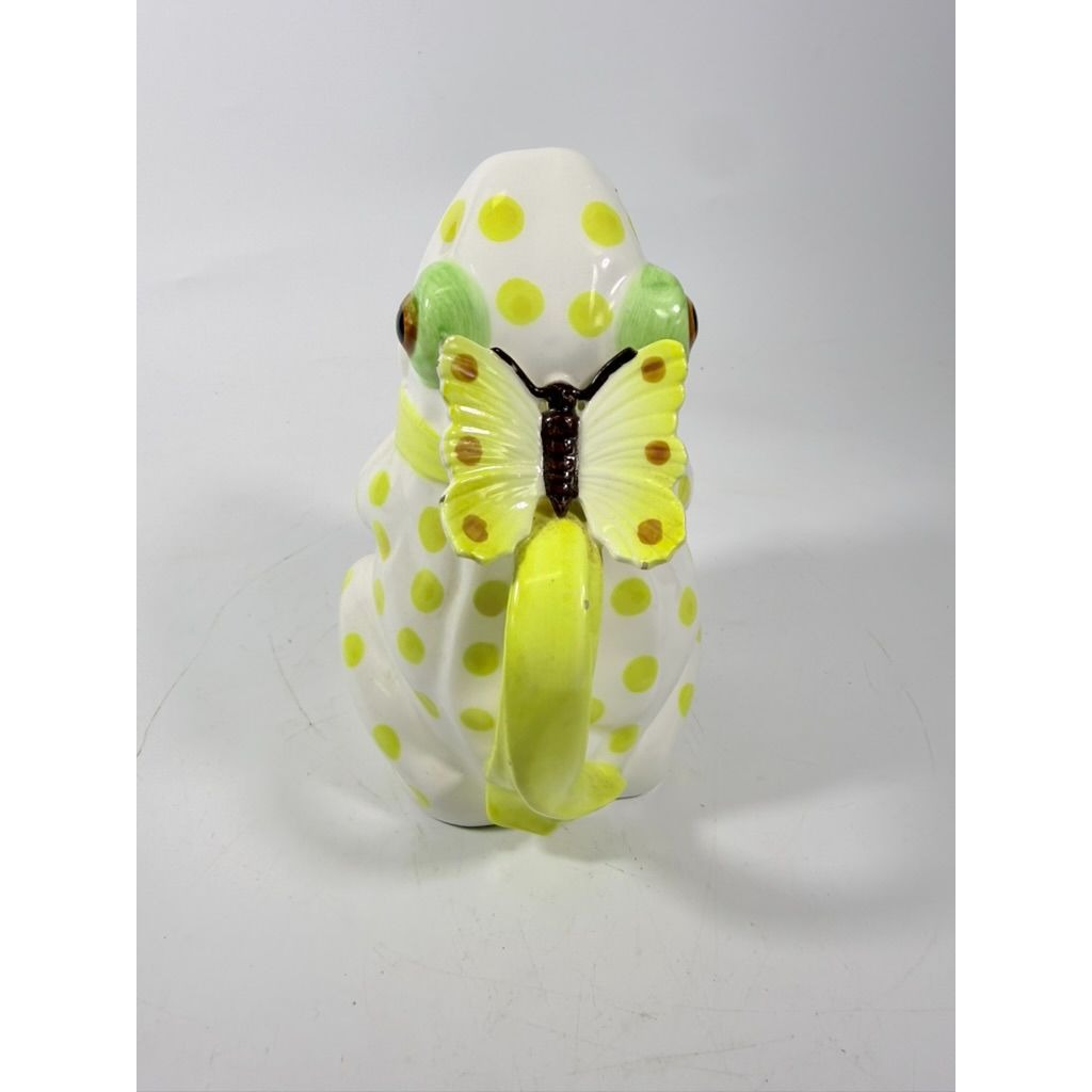 Frog Pitcher Vase Seymour Mann Hand Painted Ceramic Yellow Green Polka Dots Butterfly Japan Ceramic Café Italiano Italian Spring Collector