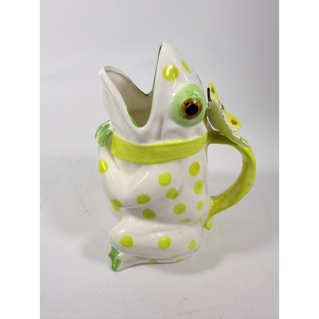 Frog Pitcher Vase Seymour Mann Hand Painted Ceramic Yellow Green Polka Dots Butterfly Japan Ceramic Café Italiano Italian Spring Collector