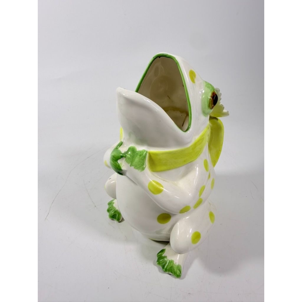Frog Pitcher Vase Seymour Mann Hand Painted Ceramic Yellow Green Polka Dots Butterfly Japan Ceramic Café Italiano Italian Spring Collector