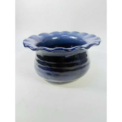 Jardiniere Flower Pot Planter Centerpiece Bowl Vase Pottery Cobalt Blue -Hand Thrown Studio Art Glaze -  Vance Dunn Chatham County NC