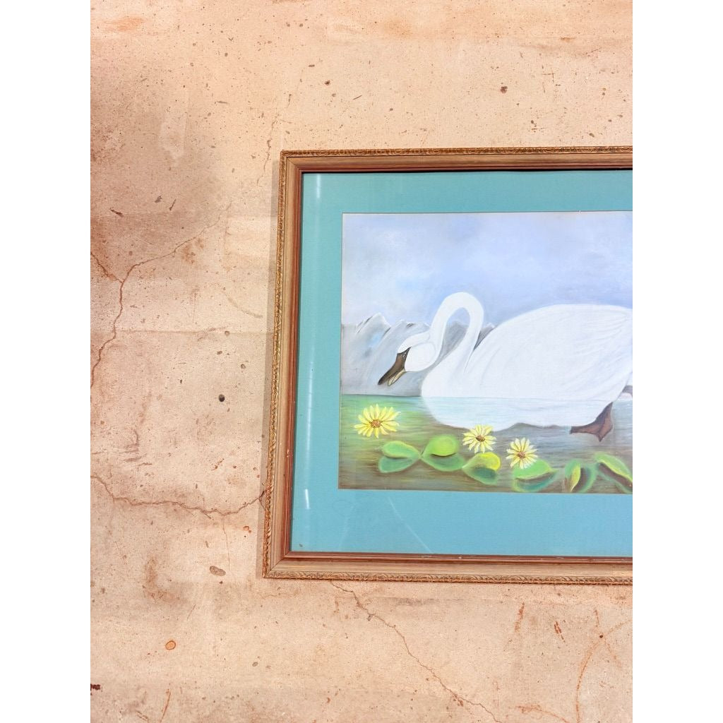 Framed Watercolor Whistling Swan Vintage Audubon Birds Hand Painted Large Signed  ESR Silver Frame Wall Home Decor Decorative Accent