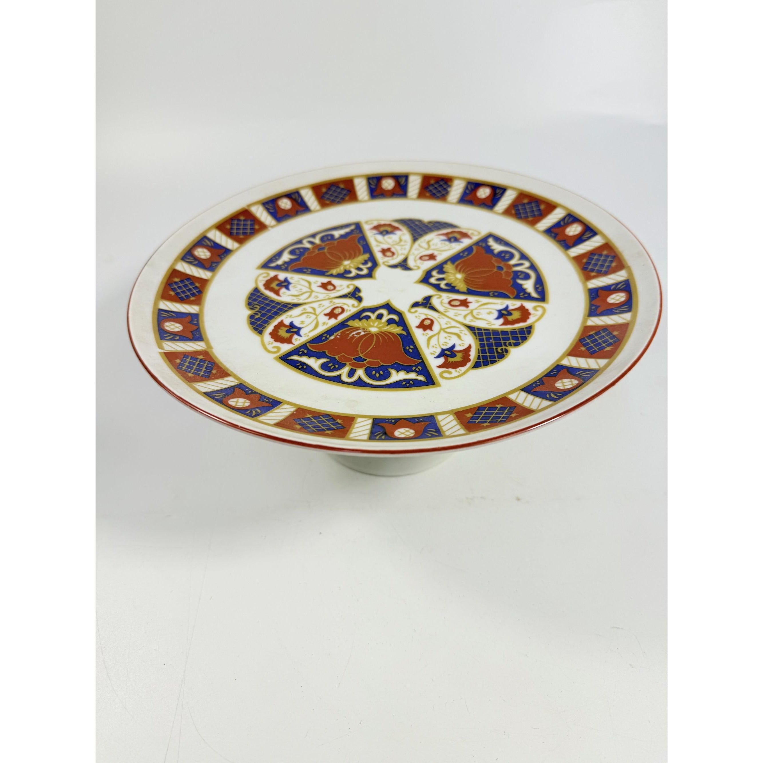 Pedestal Cake Plate Imari Seymour Mann Derbyshire Footed Replacement China Vintage Serving Pieces Red Blue Gold Vintage Japan Porcelain