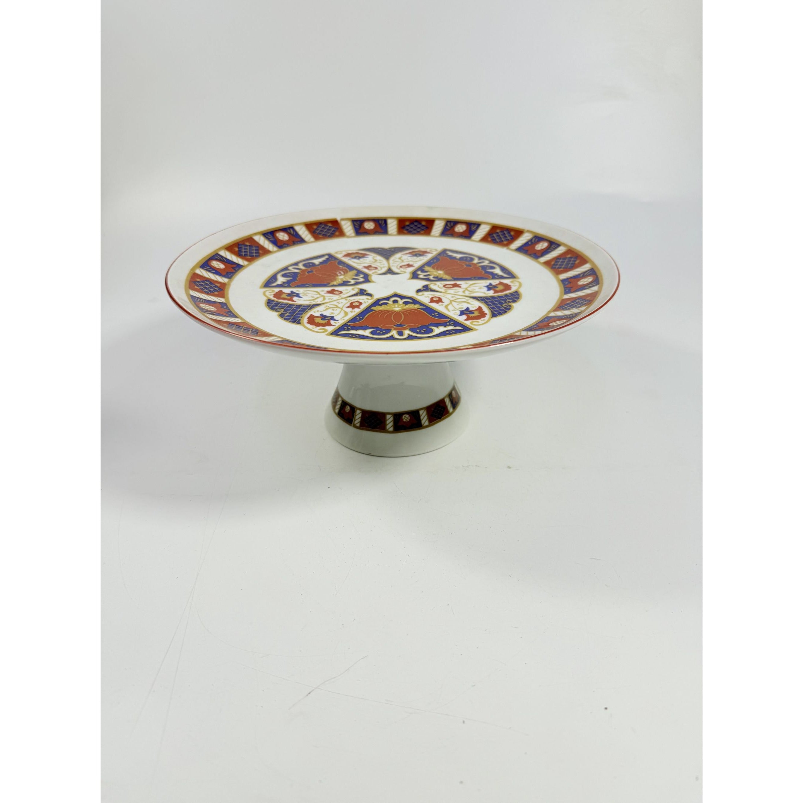 Pedestal Cake Plate Imari Seymour Mann Derbyshire Footed Replacement China Vintage Serving Pieces Red Blue Gold Vintage Japan Porcelain