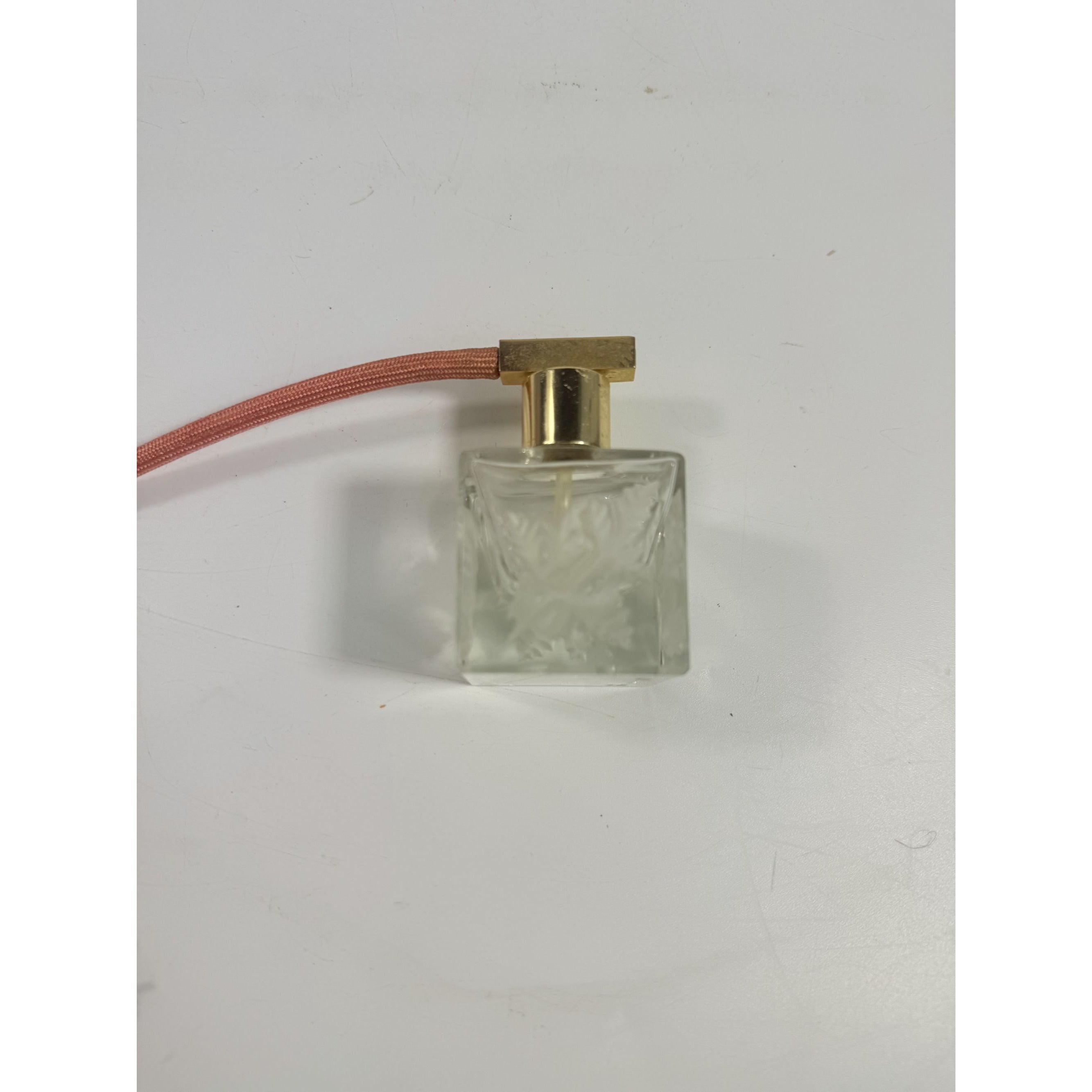 Etched Glass Perfume Bottle Vintage acid etched gold tone Powder Off Pink Rose Flowers Lalique Style Boudior Vanity Decor Decorative Accents