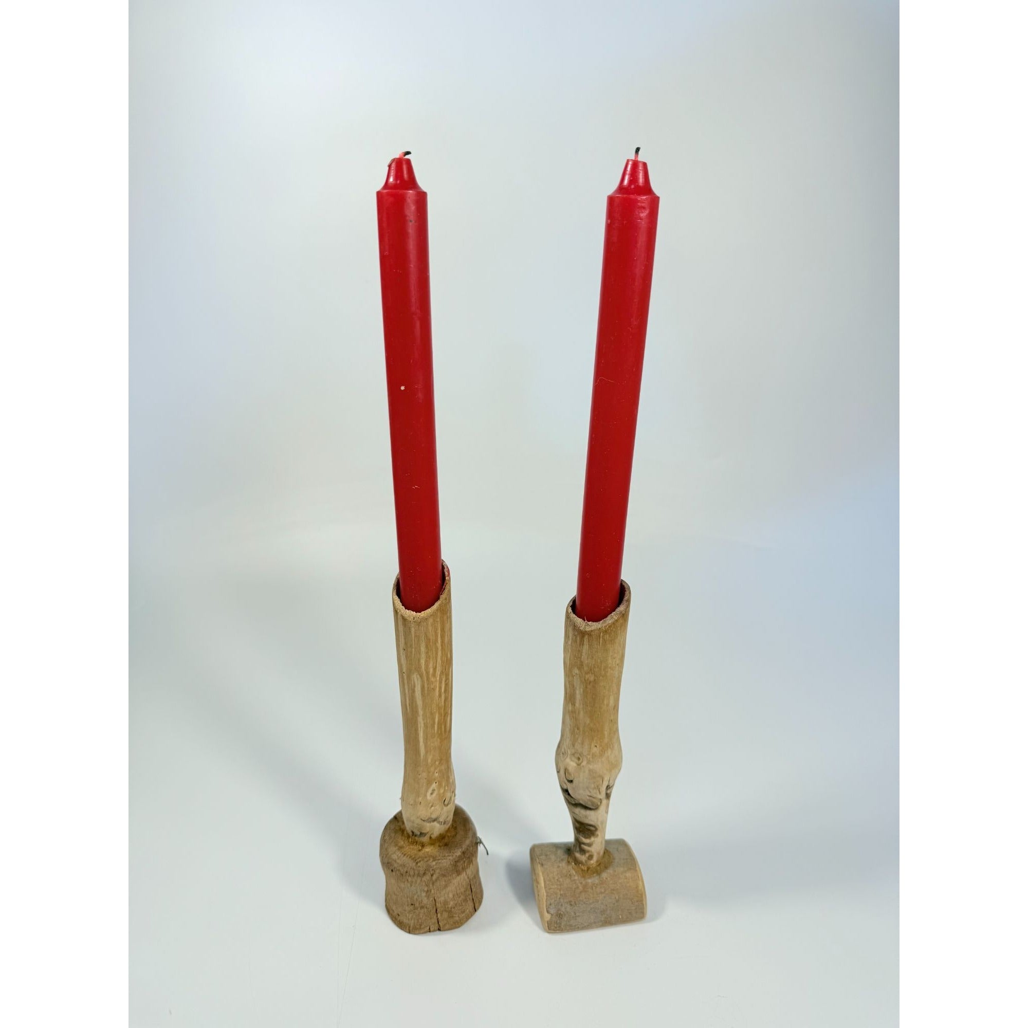 Wooden Taper Candle Holder Pair Hand Carved Vintage Burled Wood Set Pair Whittled Folk Art Primitive Farmhouse Cottage Core Table Home Decor