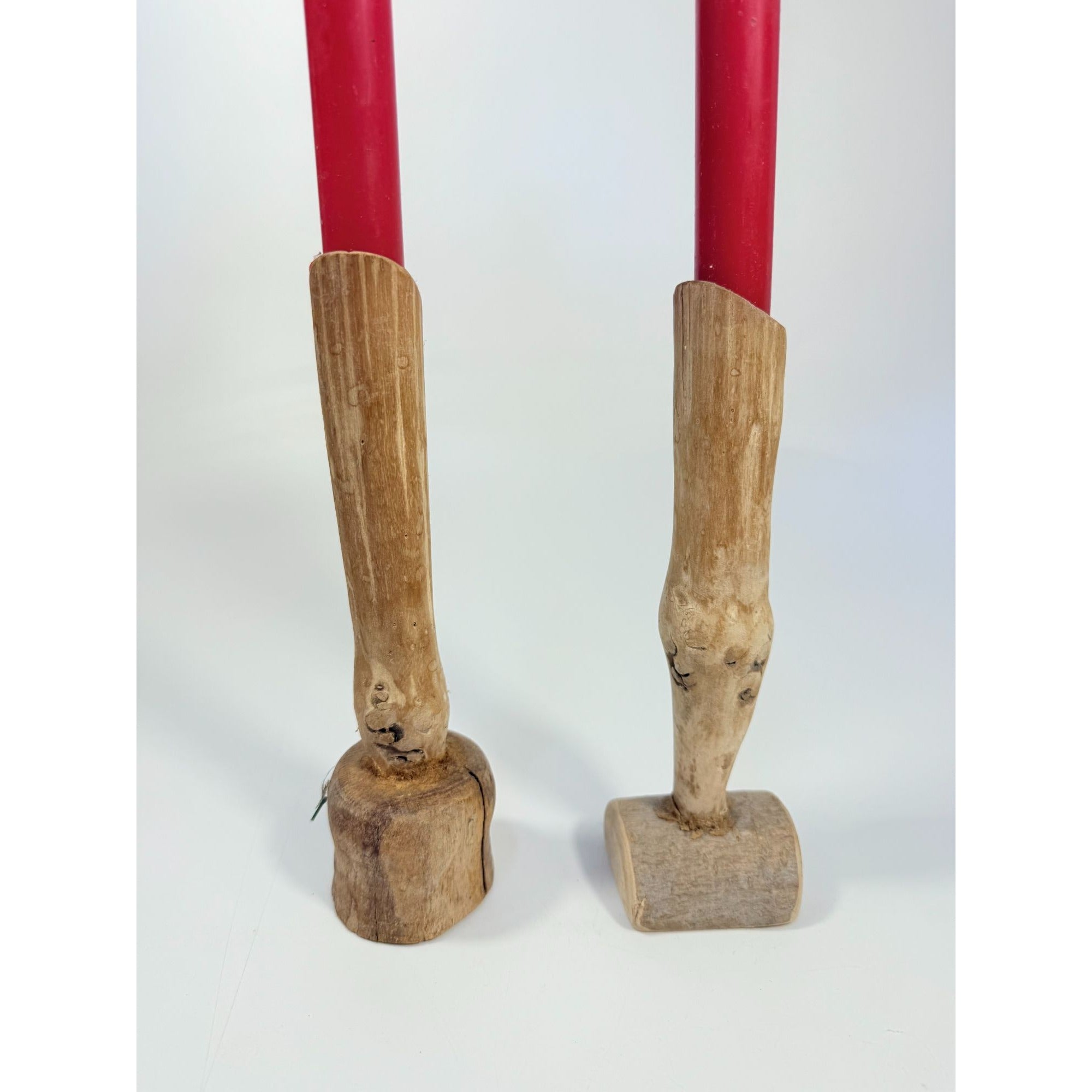 Wooden Taper Candle Holder Pair Hand Carved Vintage Burled Wood Set Pair Whittled Folk Art Primitive Farmhouse Cottage Core Table Home Decor