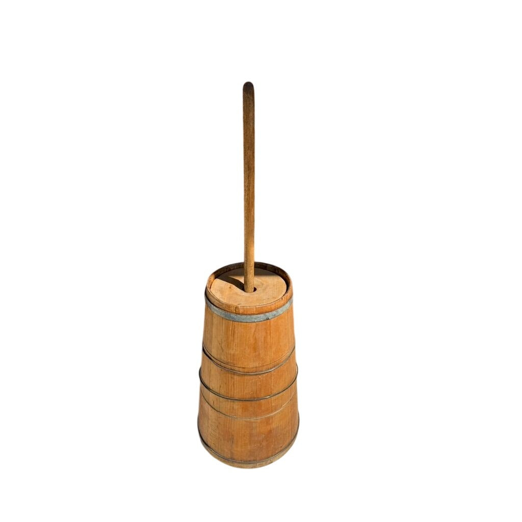 Wooden Butter Churn Iron Rings Lid 15 Gallon Lid Dasher Barrel Style Kitchen Equiptment Vintage Farmhouse Primitive Rustic Decorative Accent