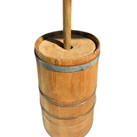 Wooden Butter Churn Iron Rings Lid 15 Gallon Lid Dasher Barrel Style Kitchen Equiptment Vintage Farmhouse Primitive Rustic Decorative Accent