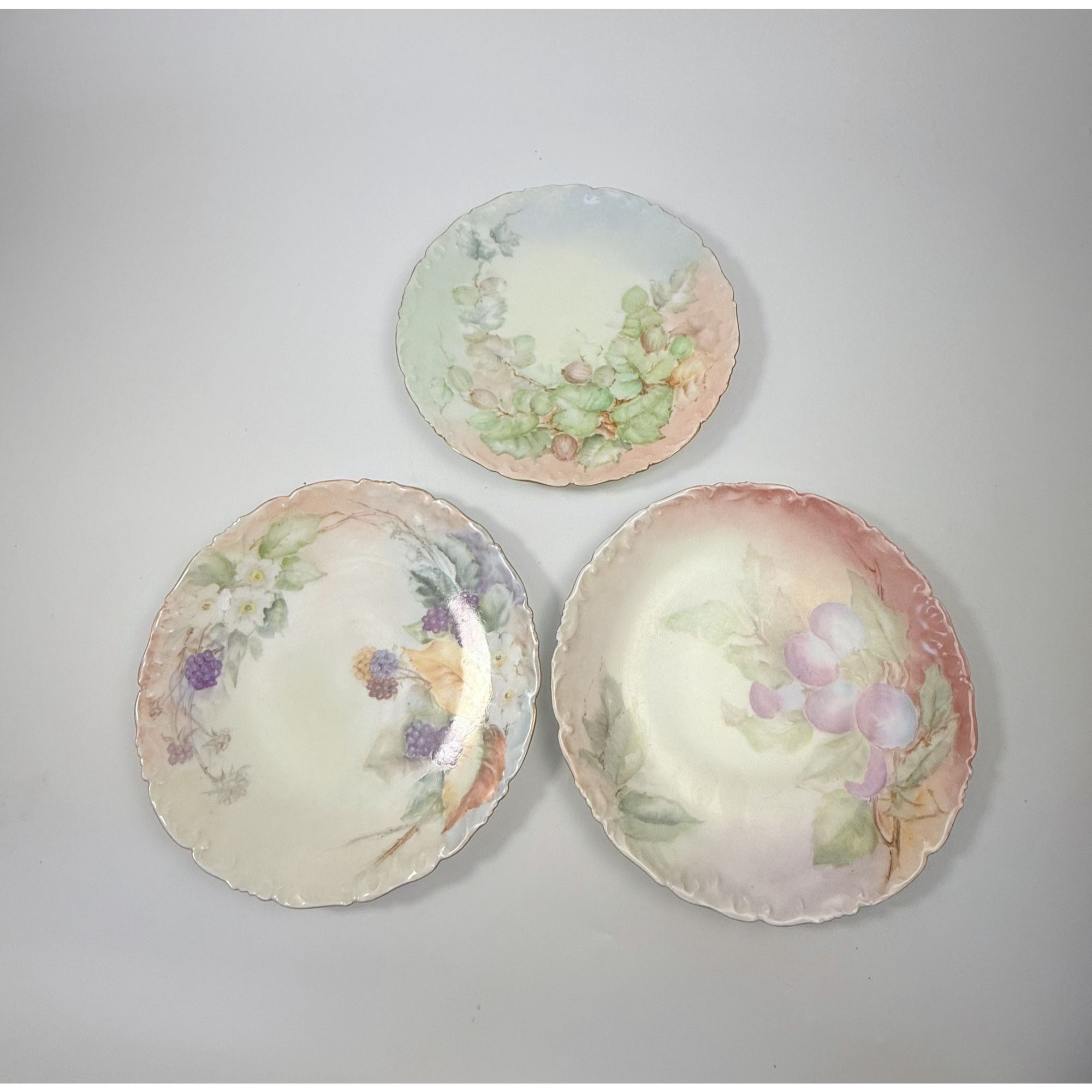 Hand Painted Plate Floral Fruit Vintage T & V Limoges France Set 3 Salad Dessert Antique Floral Gallery Wall Cottage Core Victorian Vintage