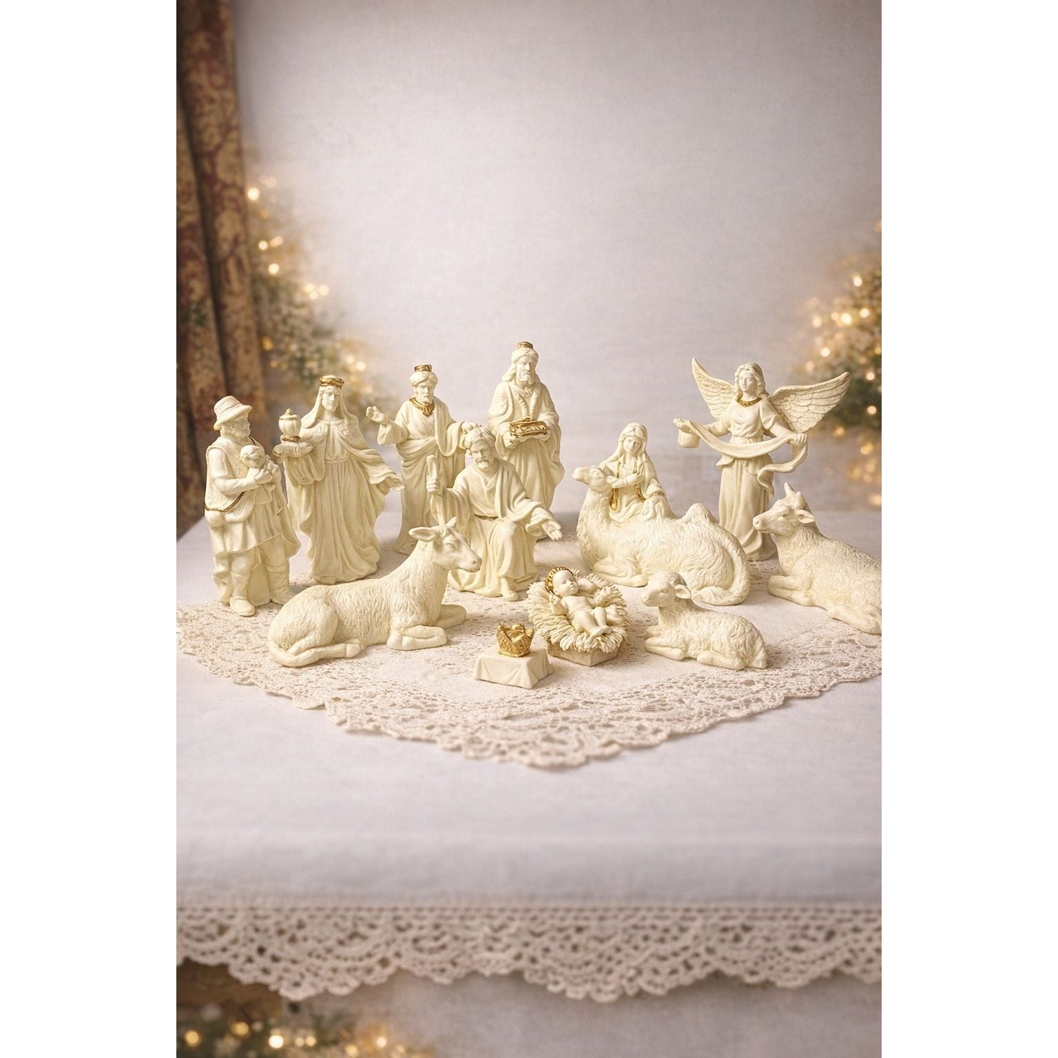 Nativity Set 13 Piece Jade Porecelain Belk Holiday Home Accents Vintage Porcelain Collectible Christmas Religious Seasonal Decor