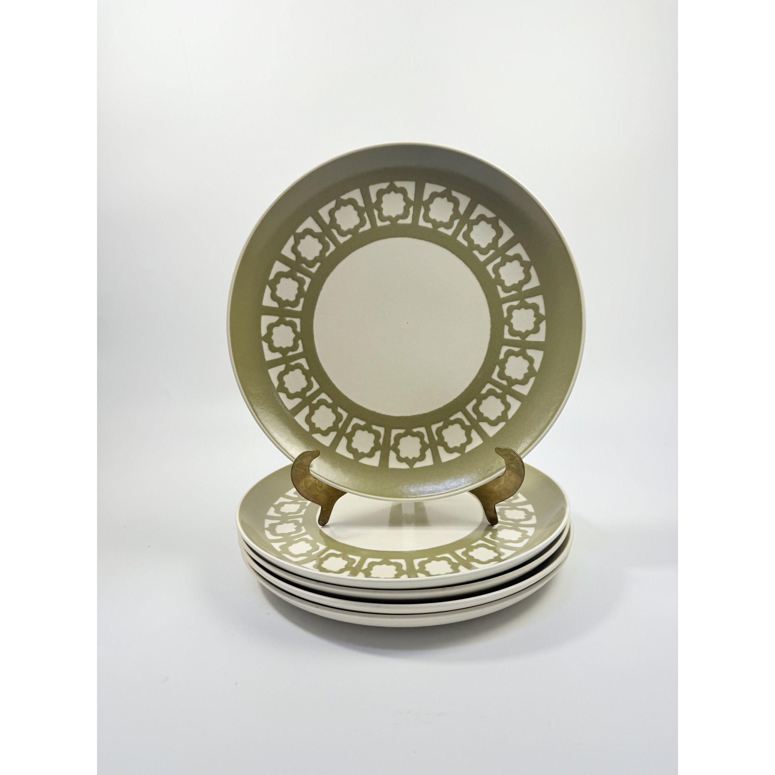 Ironstone Dinner Plates Harkerware Persian Key Sage Green Set 5 Replacement China Ovenware Dining Mid Century Restaurant Vintage Retro