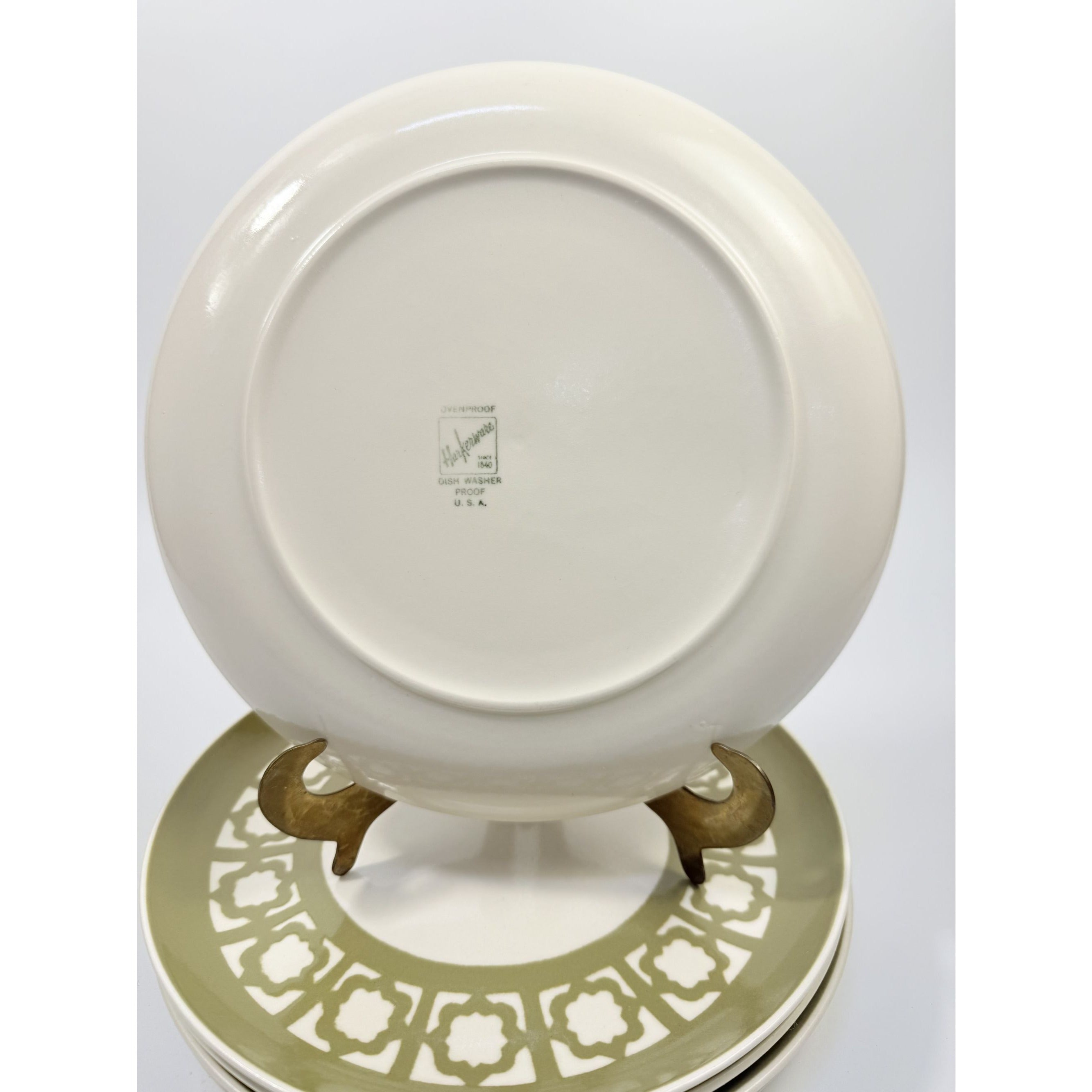 Ironstone Dinner Plates Harkerware Persian Key Sage Green Set 5 Replacement China Ovenware Dining Mid Century Restaurant Vintage Retro