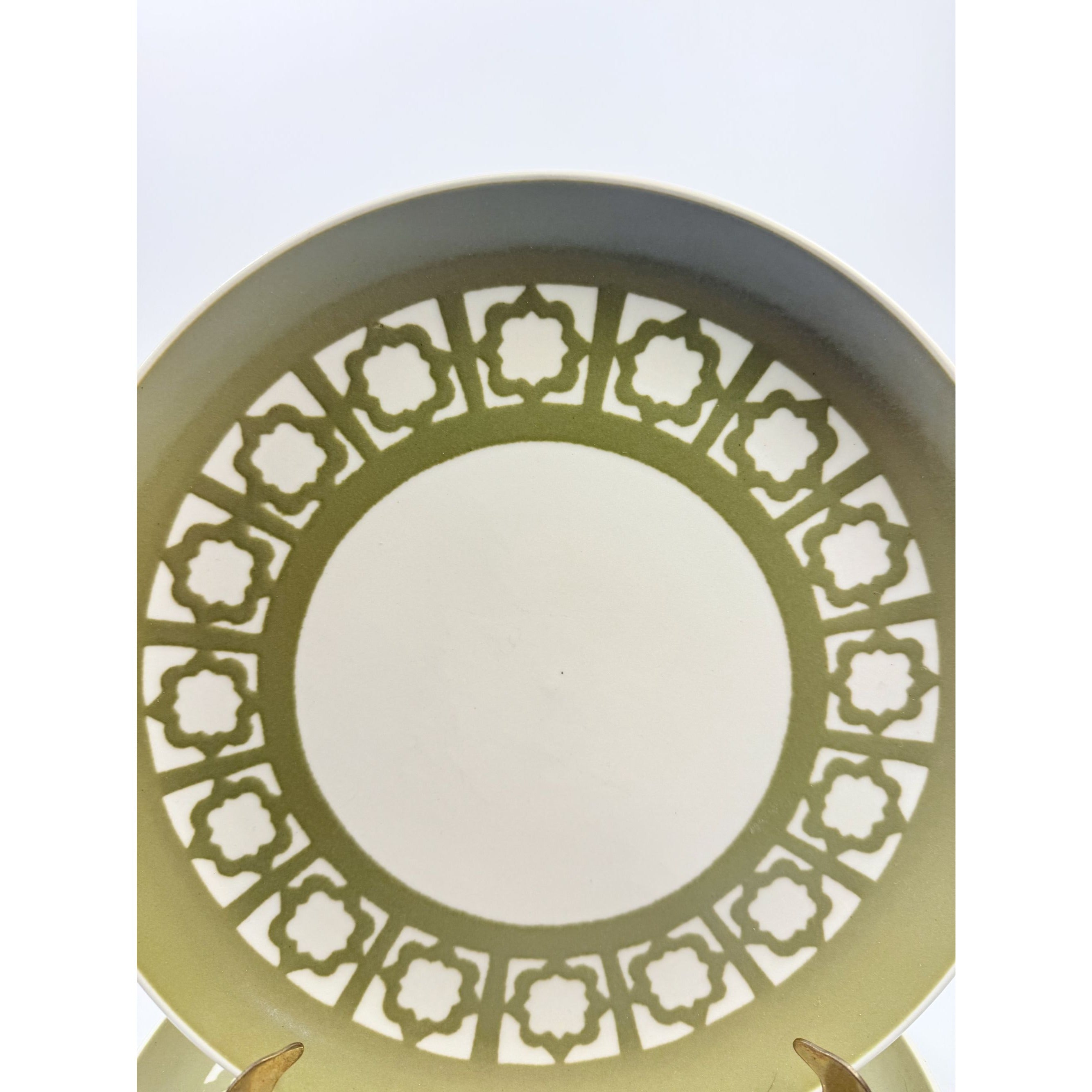 Ironstone Dinner Plates Harkerware Persian Key Sage Green Set 5 Replacement China Ovenware Dining Mid Century Restaurant Vintage Retro