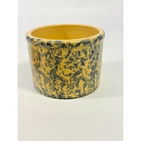Pottery Crock Low Pint Robinson Ransbottom Co. Blue Spongeware Wood Lid Vintage Hand Painted Kitchenware Farmhouse Primitive Country Granny