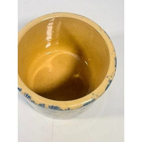 Pottery Crock Low Pint Robinson Ransbottom Co. Blue Spongeware Wood Lid Vintage Hand Painted Kitchenware Farmhouse Primitive Country Granny