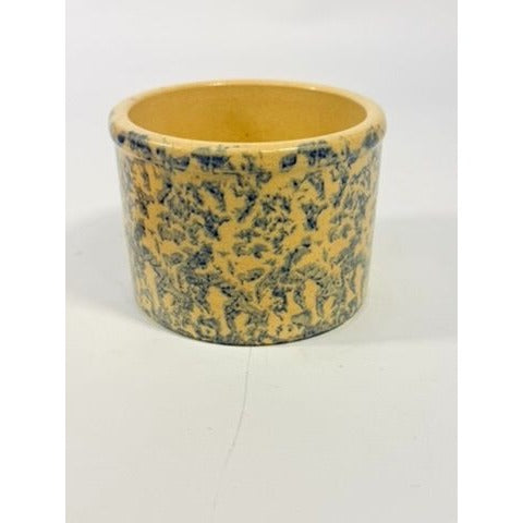 Pottery Crock Low Pint Robinson Ransbottom Co. Blue Spongeware Wood Lid Vintage Hand Painted Kitchenware Farmhouse Primitive Country Granny