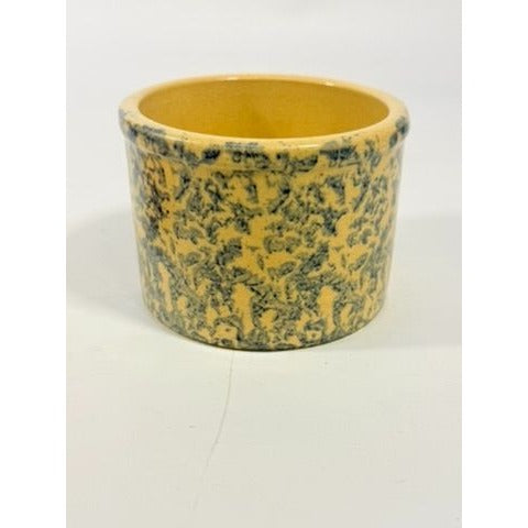 Pottery Crock Low Pint Robinson Ransbottom Co. Blue Spongeware Wood Lid Vintage Hand Painted Kitchenware Farmhouse Primitive Country Granny