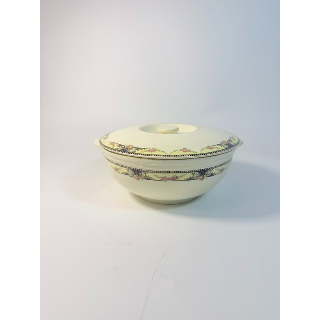 Ironstone Covered Casserole Lidded Serving Dish Universal Floral Cambridge Camwood Ivory Replacement China Vintage Cottage Grannny Core