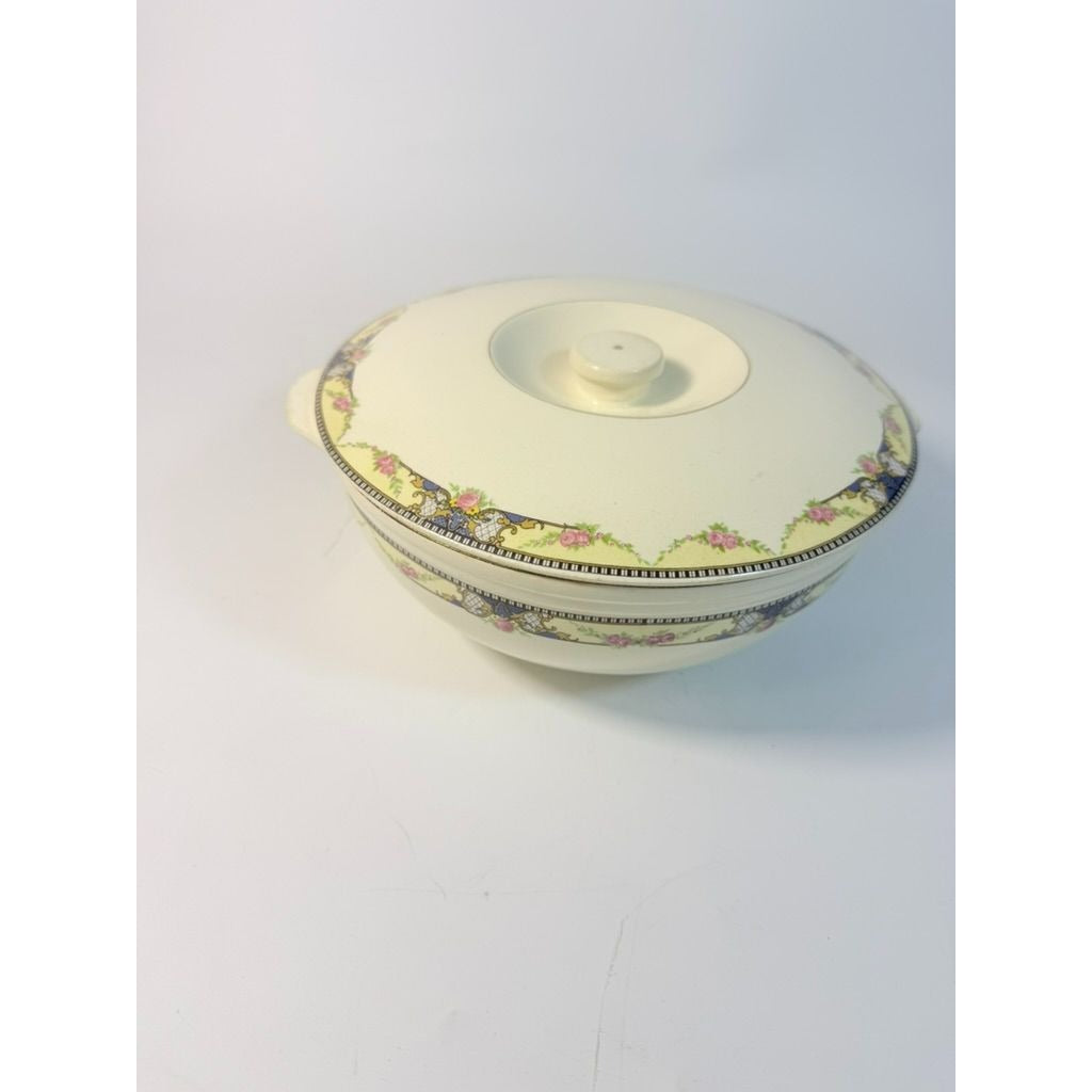 Ironstone Covered Casserole Lidded Serving Dish Universal Floral Cambridge Camwood Ivory Replacement China Vintage Cottage Grannny Core
