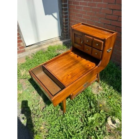 Cobblers Bench End Side Table Colonial Style Link Taylor Pilgrim Pine Copper Bowl Flower Planter Vintage Furniture Unique Mid Century