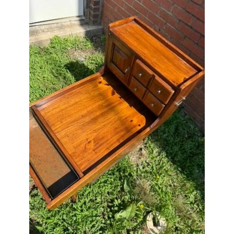 Cobblers Bench End Side Table Colonial Style Link Taylor Pilgrim Pine Copper Bowl Flower Planter Vintage Furniture Unique Mid Century