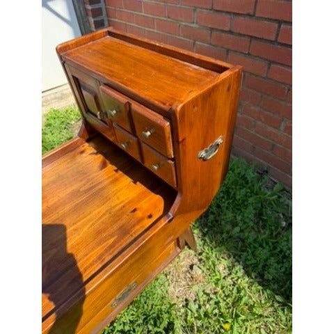 Cobblers Bench End Side Table Colonial Style Link Taylor Pilgrim Pine Copper Bowl Flower Planter Vintage Furniture Unique Mid Century