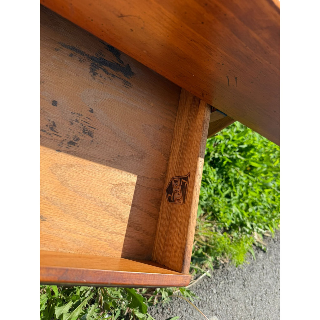 Cobblers Bench End Side Table Colonial Style Link Taylor Pilgrim Pine Copper Bowl Flower Planter Vintage Furniture Unique Mid Century