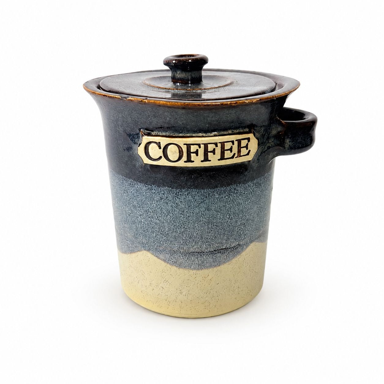 Pottery Coffee Canister Handle Stegall Pottery Vintage with Spoon Rest Hand Thrown Studio Art Tennessee Artist Signed Kitchen Storage