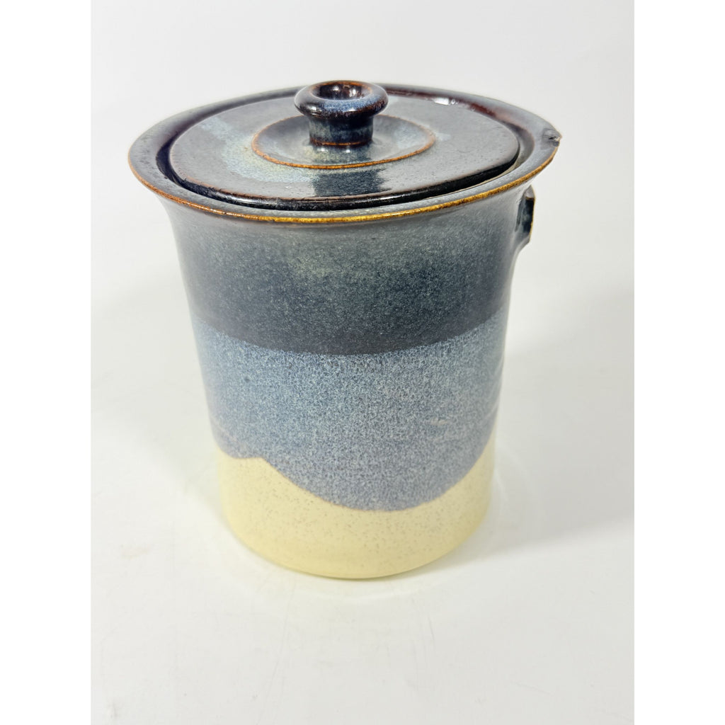 Pottery Coffee Canister Handle Stegall Pottery Vintage with Spoon Rest Hand Thrown Studio Art Tennessee Artist Signed Kitchen Storage