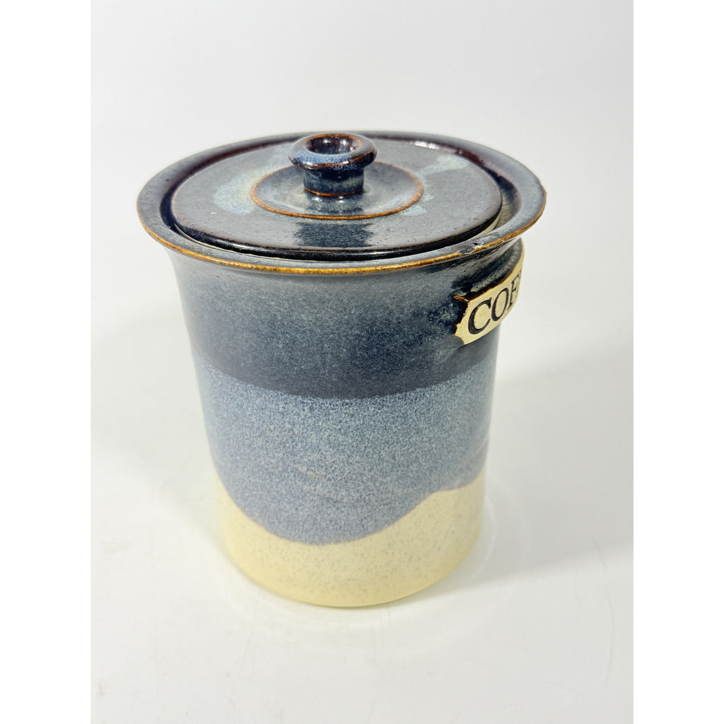 Pottery Coffee Canister Handle Stegall Pottery Vintage with Spoon Rest Hand Thrown Studio Art Tennessee Artist Signed Kitchen Storage