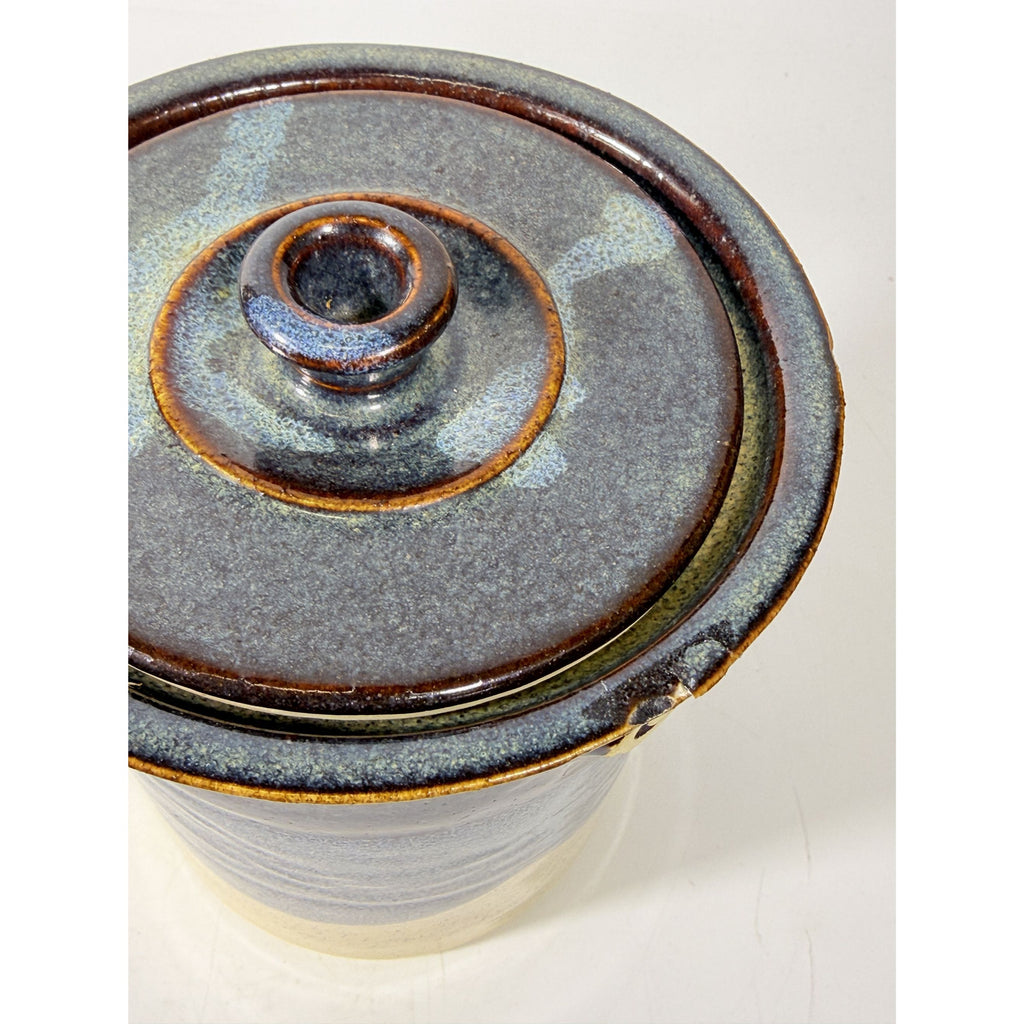 Pottery Coffee Canister Handle Stegall Pottery Vintage with Spoon Rest Hand Thrown Studio Art Tennessee Artist Signed Kitchen Storage