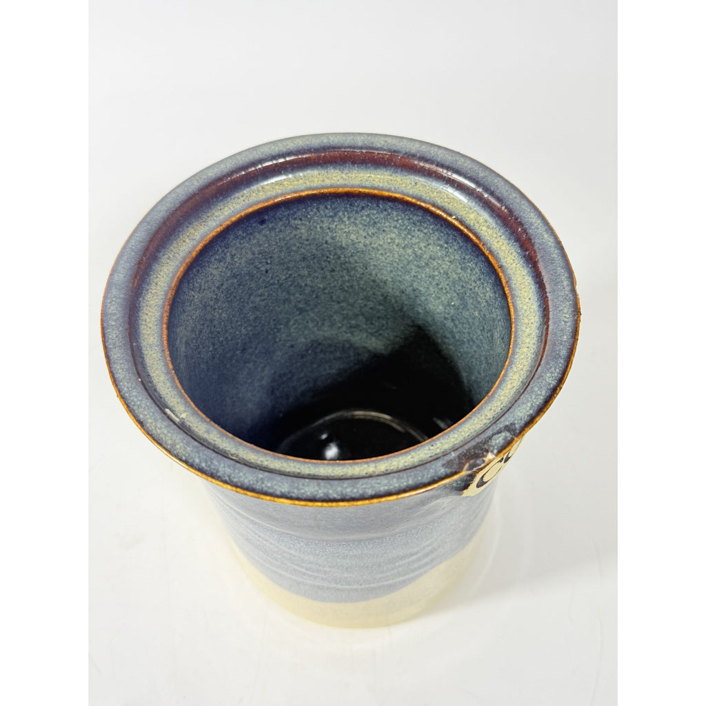 Pottery Coffee Canister Handle Stegall Pottery Vintage with Spoon Rest Hand Thrown Studio Art Tennessee Artist Signed Kitchen Storage