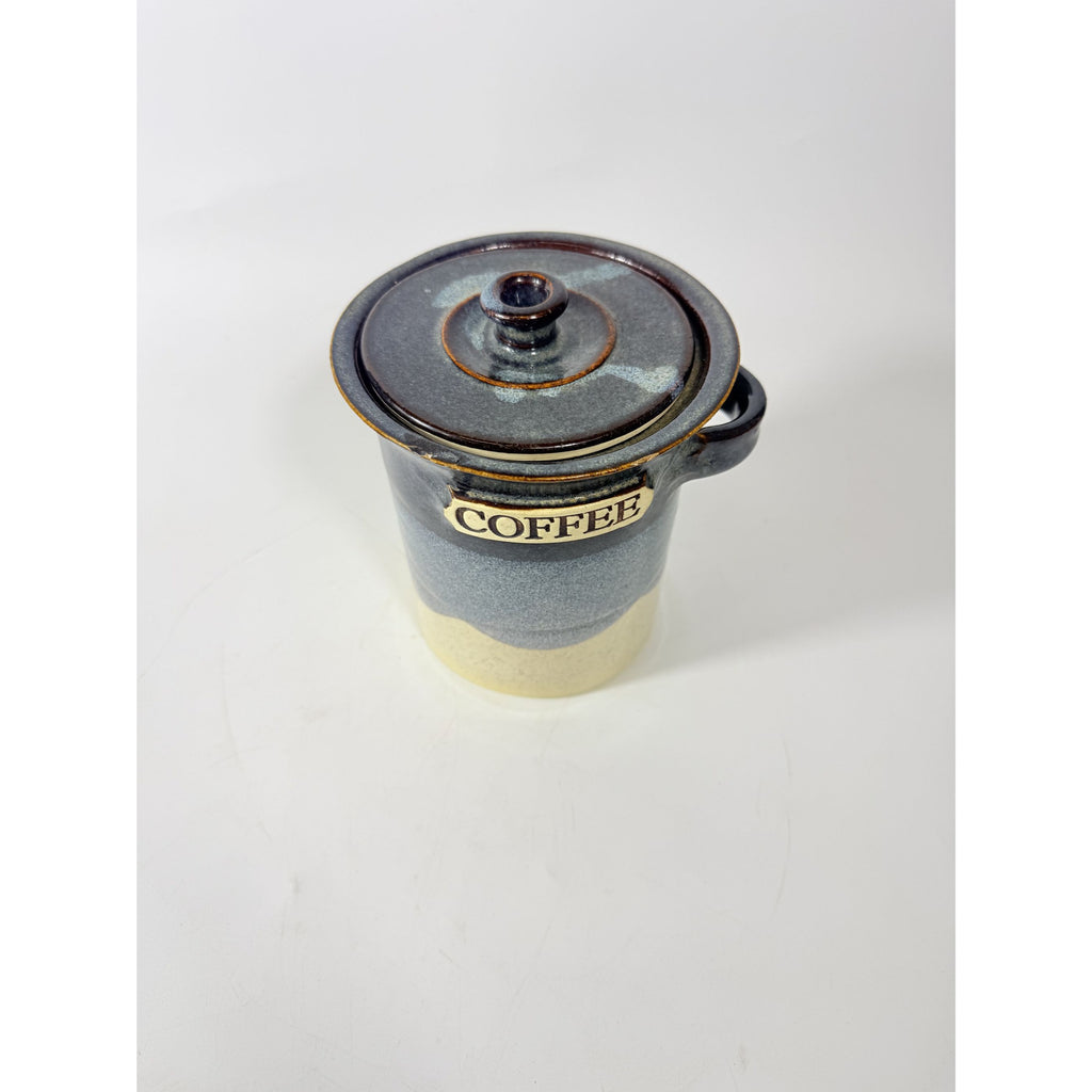 Pottery Coffee Canister Handle Stegall Pottery Vintage with Spoon Rest Hand Thrown Studio Art Tennessee Artist Signed Kitchen Storage