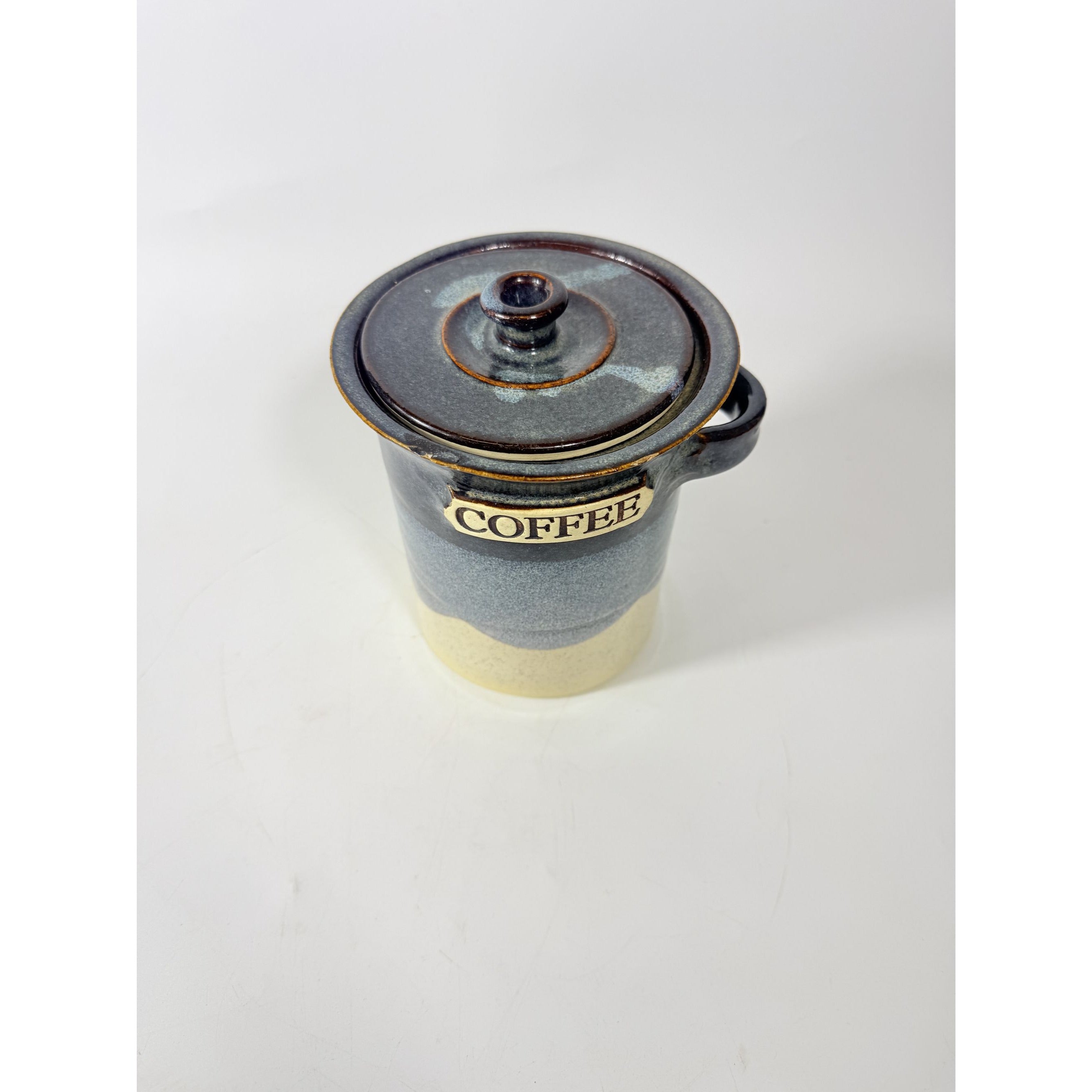 Pottery Coffee Canister Handle Stegall Pottery Vintage with Spoon Rest Hand Thrown Studio Art Tennessee Artist Signed Kitchen Storage