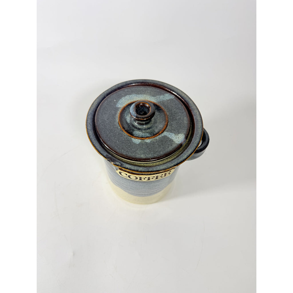 Pottery Coffee Canister Handle Stegall Pottery Vintage with Spoon Rest Hand Thrown Studio Art Tennessee Artist Signed Kitchen Storage