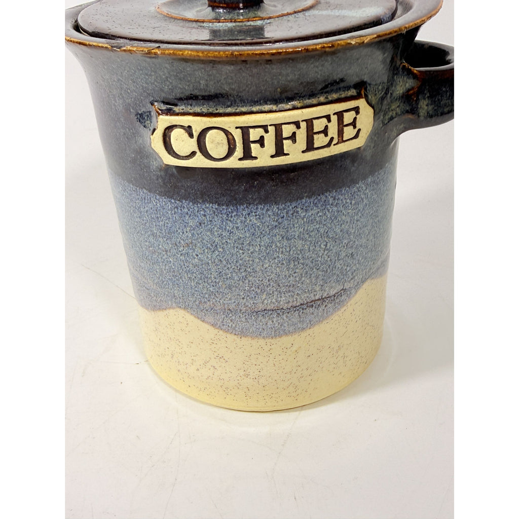 Pottery Coffee Canister Handle Stegall Pottery Vintage with Spoon Rest Hand Thrown Studio Art Tennessee Artist Signed Kitchen Storage