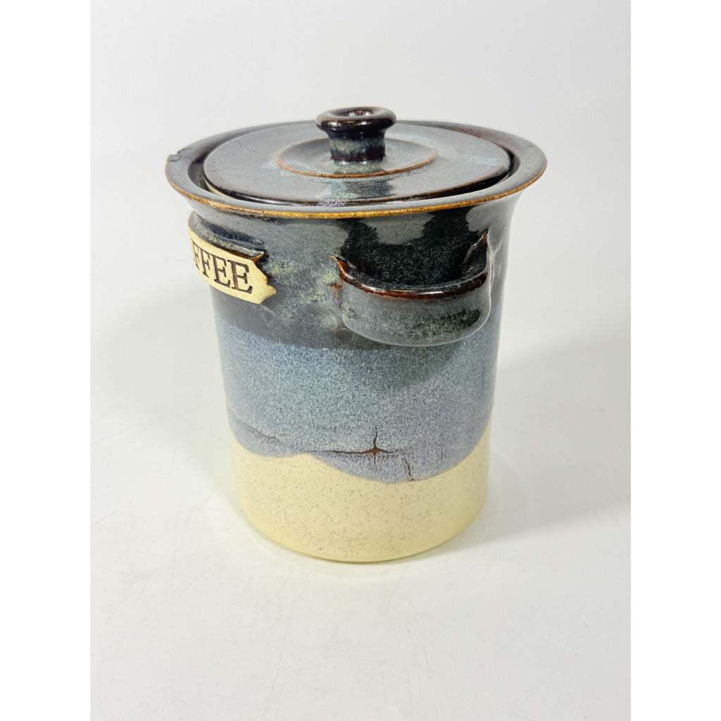 Pottery Coffee Canister Handle Stegall Pottery Vintage with Spoon Rest Hand Thrown Studio Art Tennessee Artist Signed Kitchen Storage