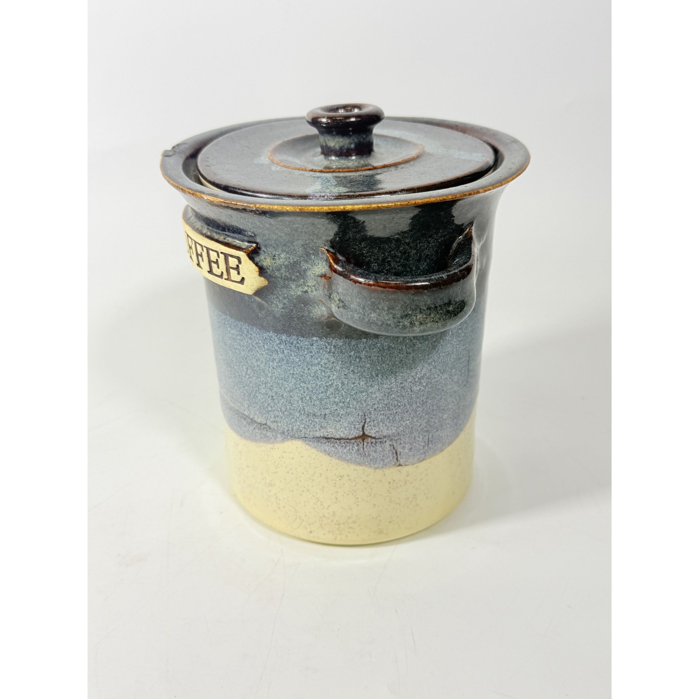 Pottery Coffee Canister Handle Stegall Pottery Vintage with Spoon Rest Hand Thrown Studio Art Tennessee Artist Signed Kitchen Storage