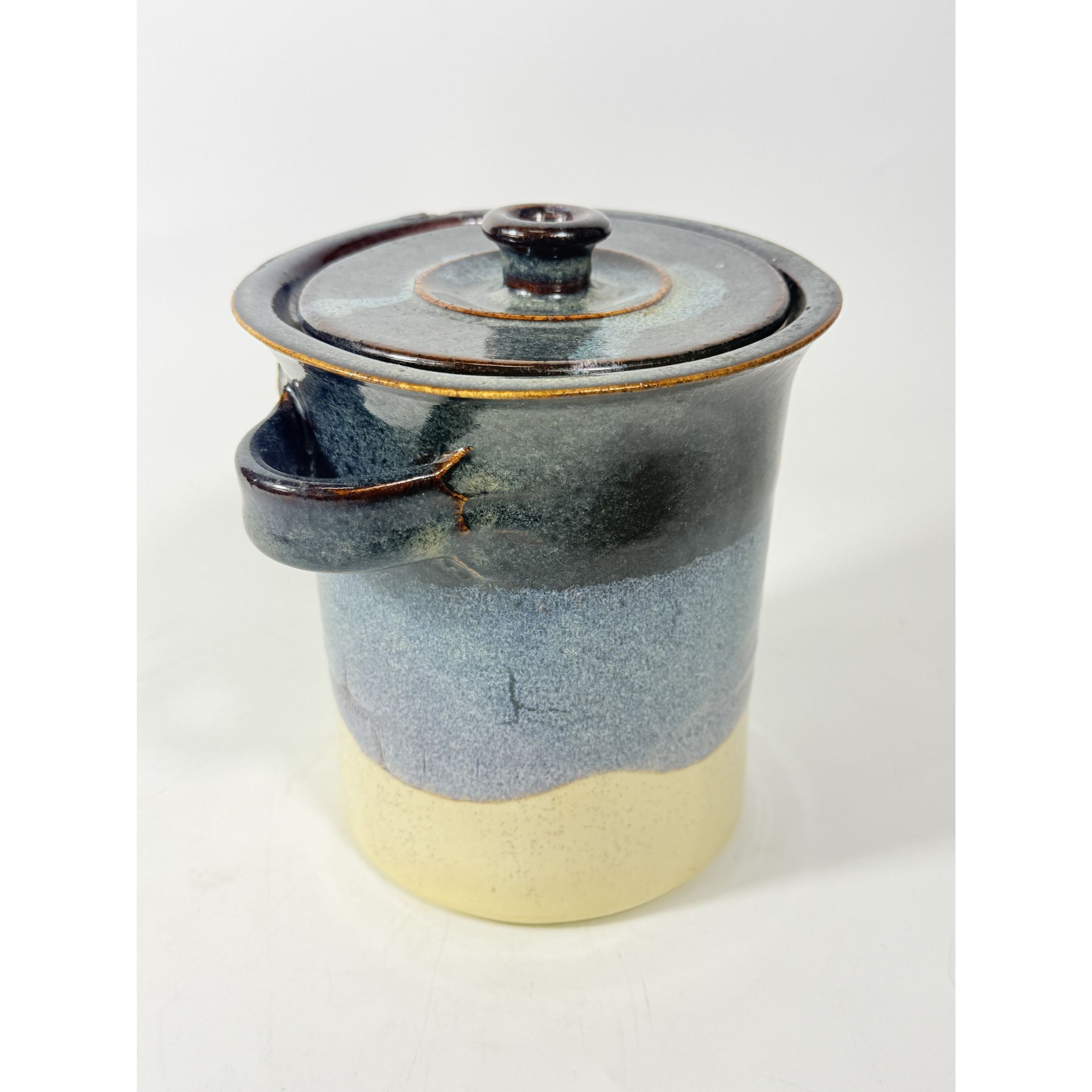 Pottery Coffee Canister Handle Stegall Pottery Vintage with Spoon Rest Hand Thrown Studio Art Tennessee Artist Signed Kitchen Storage