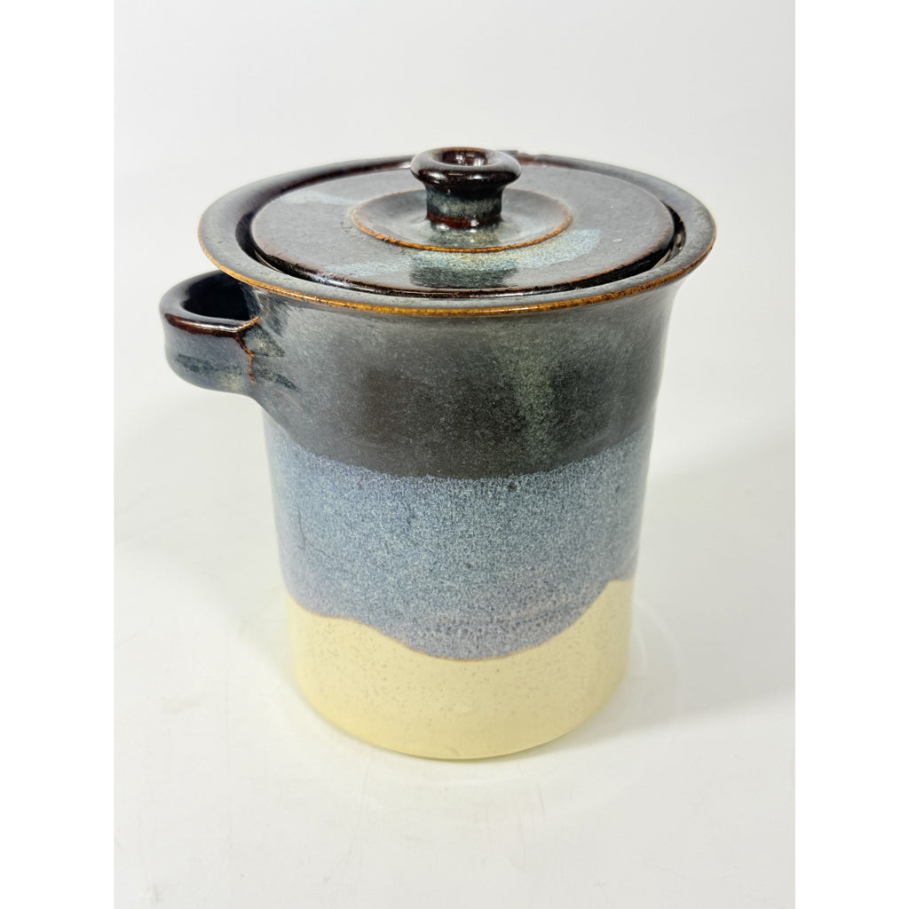 Pottery Coffee Canister Handle Stegall Pottery Vintage with Spoon Rest Hand Thrown Studio Art Tennessee Artist Signed Kitchen Storage